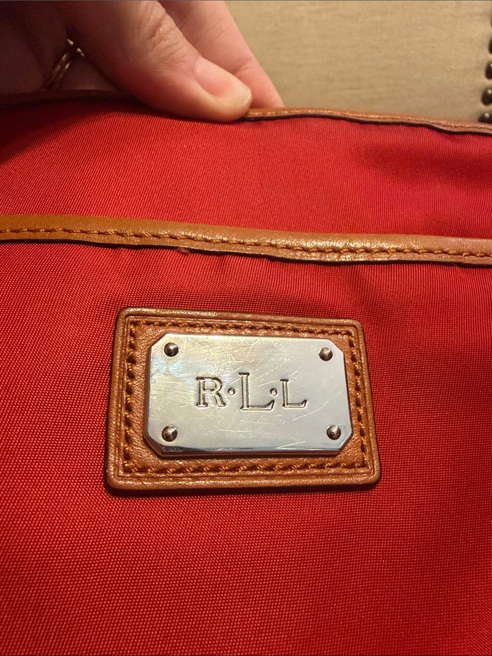 Lauren Ralph Lauren Small Red Crossbody Nylon Bag with Leather Trim